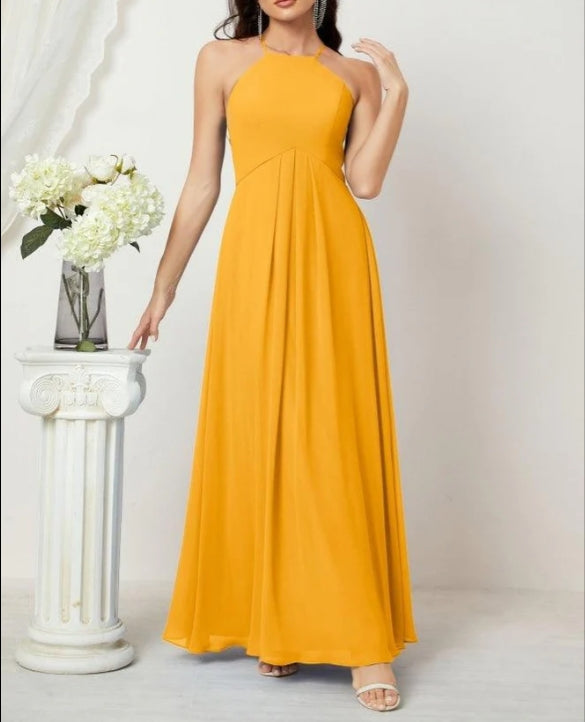 Numbersea Chiffon Halter Bridesmaid Dresses Long A-Line Formal Evening Dress