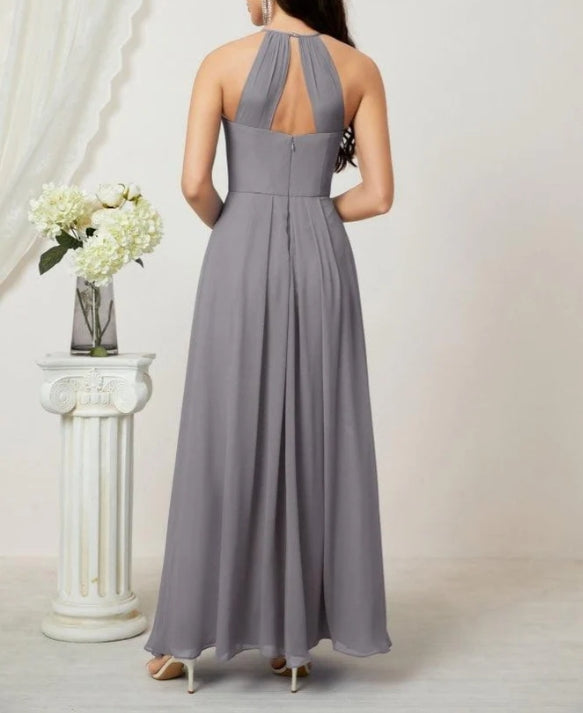 Numbersea Chiffon Halter Bridesmaid Dresses Long A-Line Formal Evening Dress