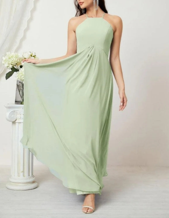 Numbersea Chiffon Halter Bridesmaid Dresses Long A-Line Formal Evening Dress