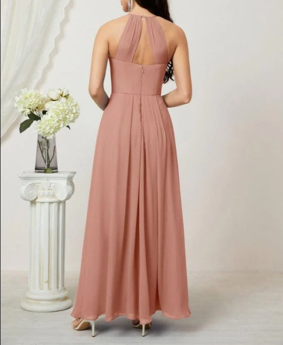Numbersea Chiffon Halter Bridesmaid Dresses Long A-Line Formal Evening Dress
