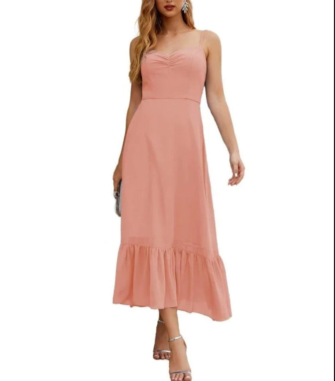 Spaghetti Strap Chiffon Bridesmaid Dress Ankle Length Formal A Line Cocktail Party Homecoming Dress for Juniors