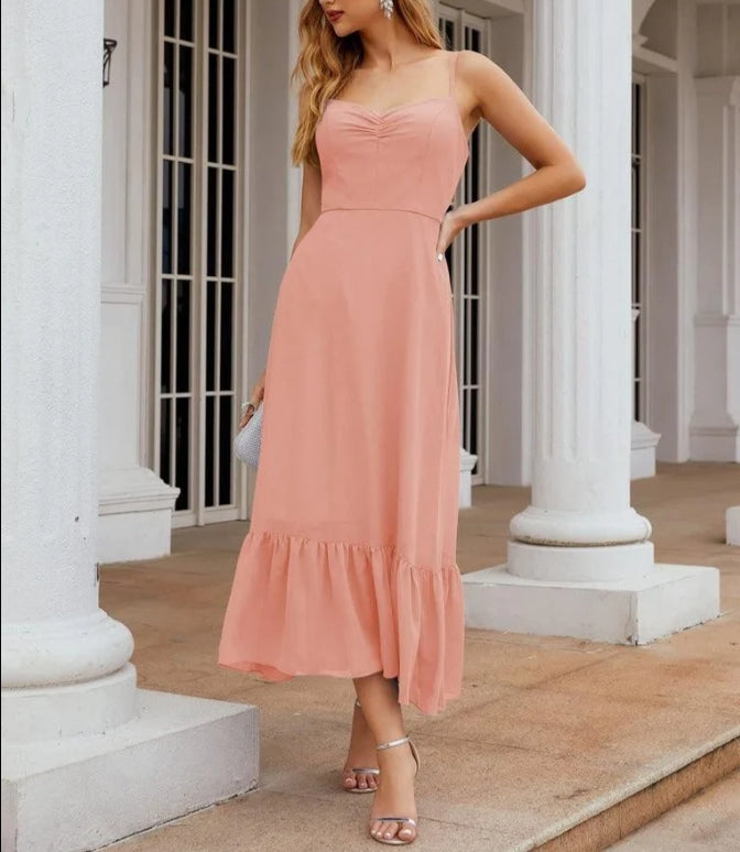 Spaghetti Strap Chiffon Bridesmaid Dress Ankle Length Formal A Line Cocktail Party Homecoming Dress for Juniors
