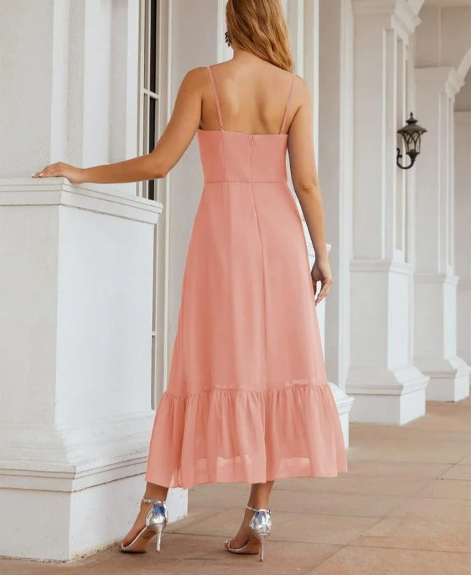 Spaghetti Strap Chiffon Bridesmaid Dress Ankle Length Formal A Line Cocktail Party Homecoming Dress for Juniors