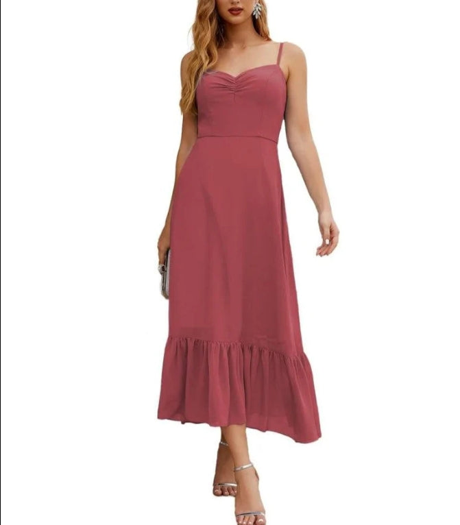Spaghetti Strap Chiffon Bridesmaid Dress Ankle Length Formal A Line Cocktail Party Homecoming Dress for Juniors