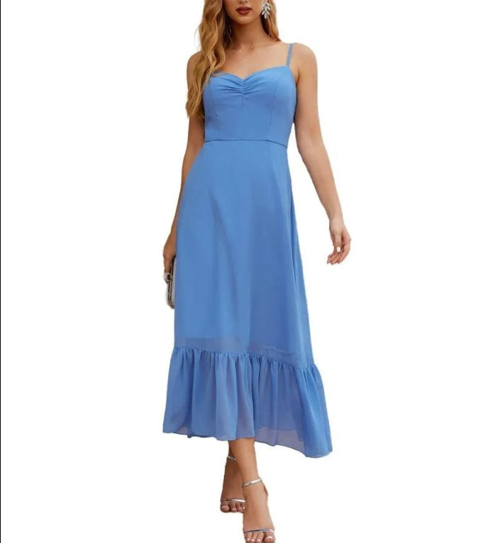 Spaghetti Strap Chiffon Bridesmaid Dress Ankle Length Formal A Line Cocktail Party Homecoming Dress for Juniors