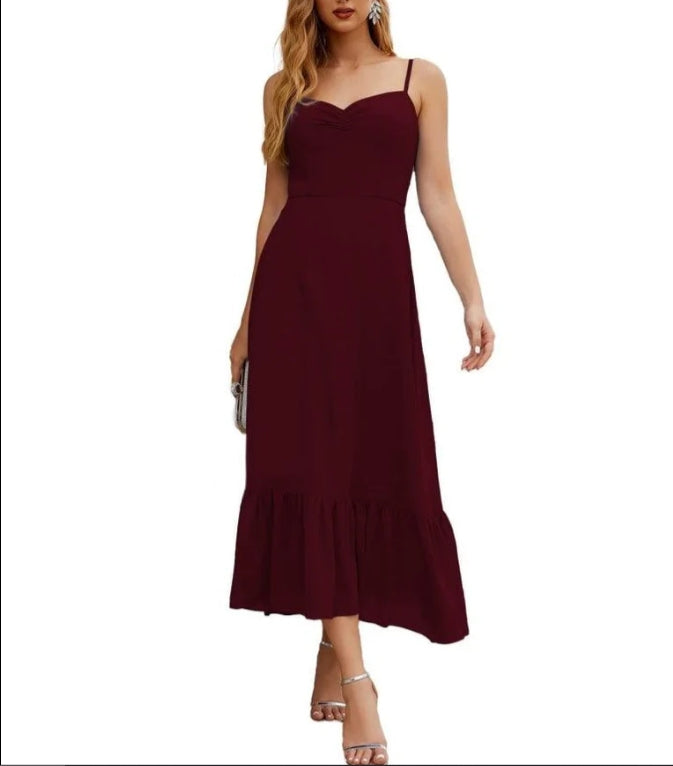 Spaghetti Strap Chiffon Bridesmaid Dress Ankle Length Formal A Line Cocktail Party Homecoming Dress for Juniors