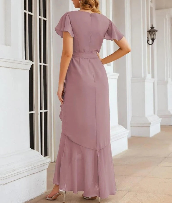 Ruffled Bridesmaid Dresses Maxi Long Women Chiffon Mermaid Formal Violin Evening Party Prom Gowns