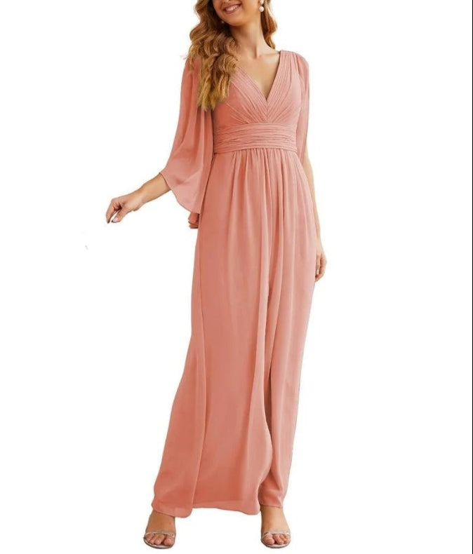 Chiffon Bridesmaid Dresses with Split for Women Wedding Long Party Prom Gown Flutter Sleeve