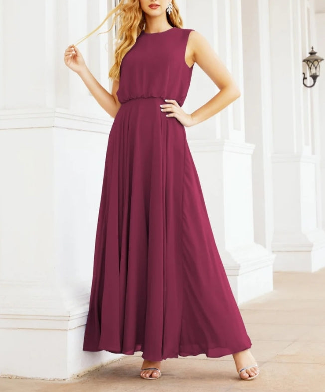 Numbersea Sleeveless Long Bridesmaid Dress A line Formal Evening Prom Gown