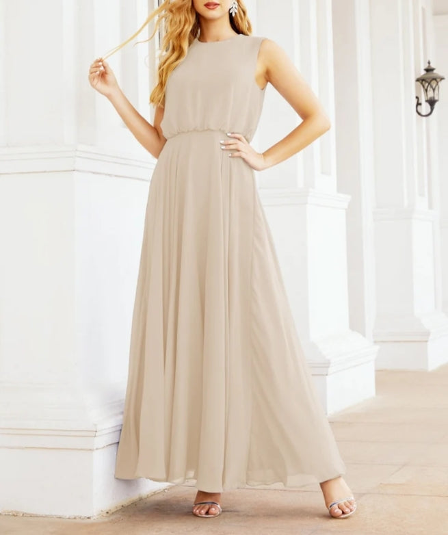 Numbersea Sleeveless Long Bridesmaid Dress A line Formal Evening Prom Gown