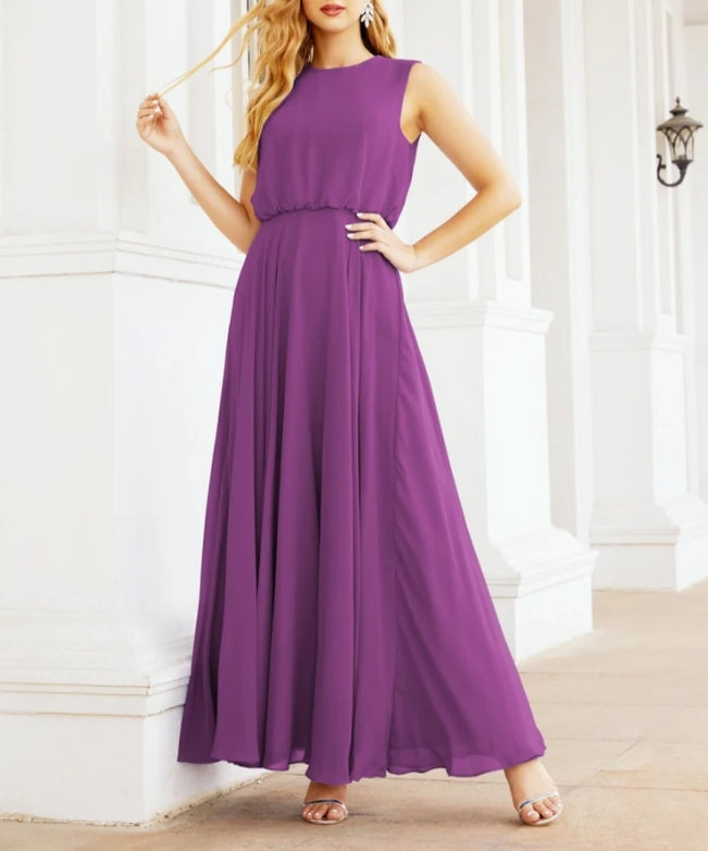 Numbersea Sleeveless Long Bridesmaid Dress A line Formal Evening Prom Gown