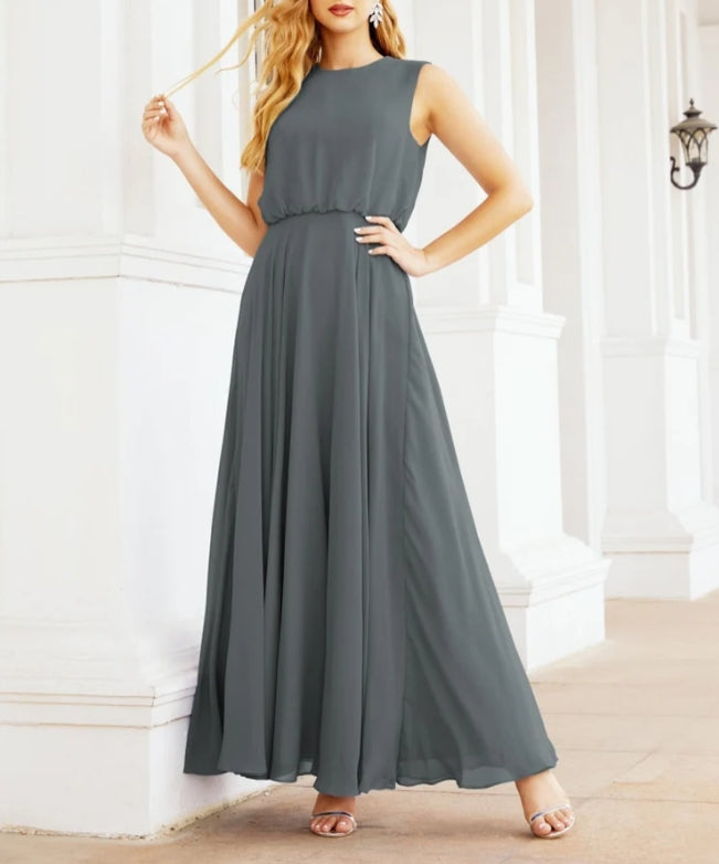 Numbersea Sleeveless Long Bridesmaid Dress A line Formal Evening Prom Gown