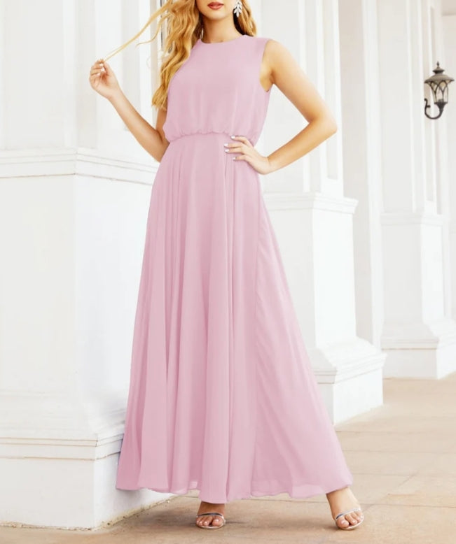 Numbersea Sleeveless Long Bridesmaid Dress A line Formal Evening Prom Gown
