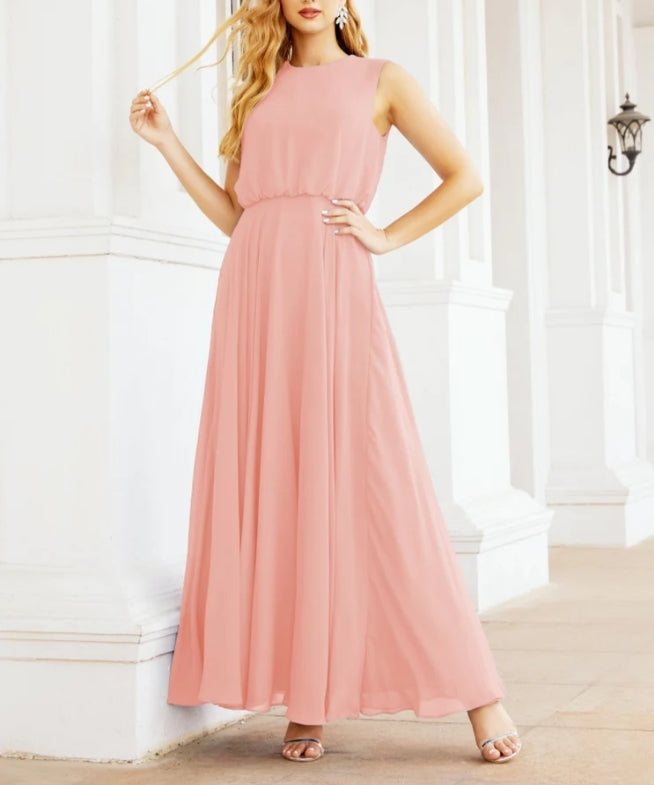 Numbersea Sleeveless Long Bridesmaid Dress A line Formal Evening Prom Gown