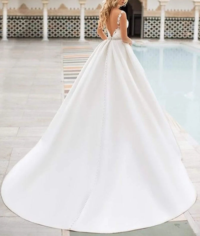 NumberSea Wedding Dress Lace Appliques Satin Bridal Dress