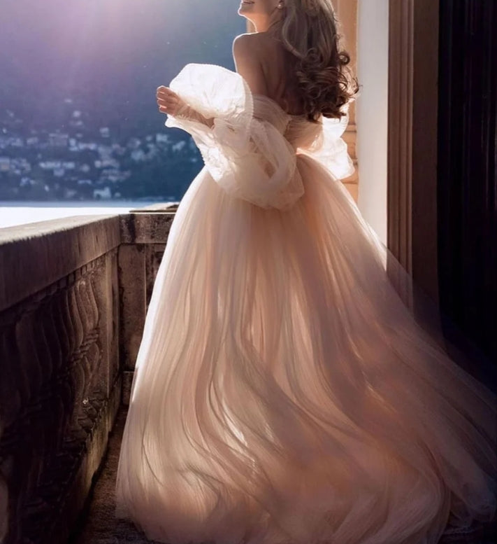 Wedding Dress Ball Gowns Long Puff Sleeve Champagne Off Shoulder Brilliant Brdal Gowns robe de mariée bohème vestidos de novia