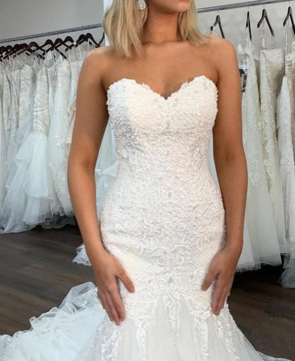Sexy Lace Mermaid Sweetheart Wedding Dress With Ruffles Bridal Gown