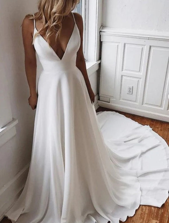 Spaghetti Straps Lace See Through Wedding Dresses Unique Bridal Dresses