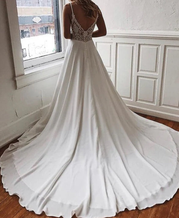Spaghetti Straps Lace See Through Wedding Dresses Unique Bridal Dresses