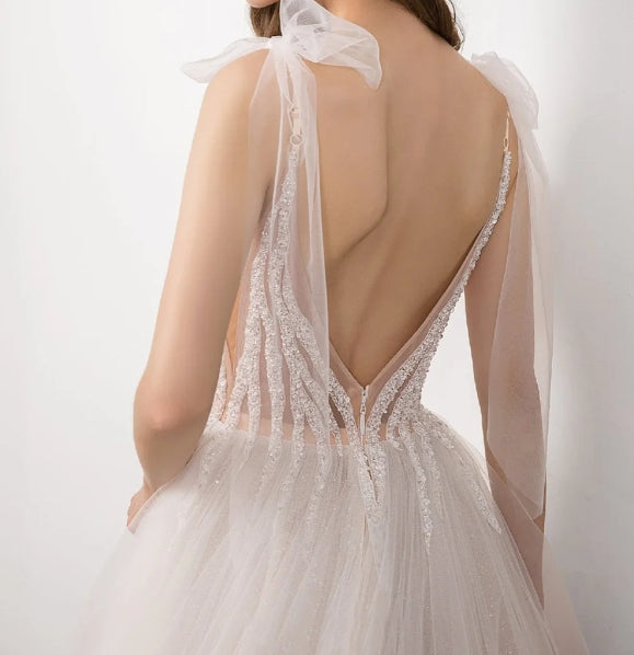 Boho Bridal Gown new Sexy V-neck backless Bride Wedding Dress Luxury Crystal and Pearls Vestido de novia Robe de mariee