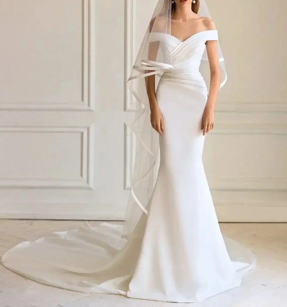 Off Shoulder Soft Satin Mermaid Wedding Dresses Court Train Bridal Gowns vestido de casamento