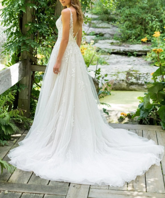 Wedding Dresses Sleeveless Appliqued Bride Dress A-Line Tulle Bride Wedding Gowns for Women vestido de novia