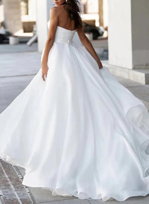 A-line Sweetheart Modest Wedding Dresses With Pearls