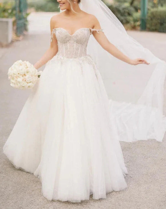 A-line Beaded Sweetheart Neck Wedding Dresses Bridal Gowns