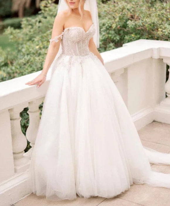 A-line Beaded Sweetheart Neck Wedding Dresses Bridal Gowns