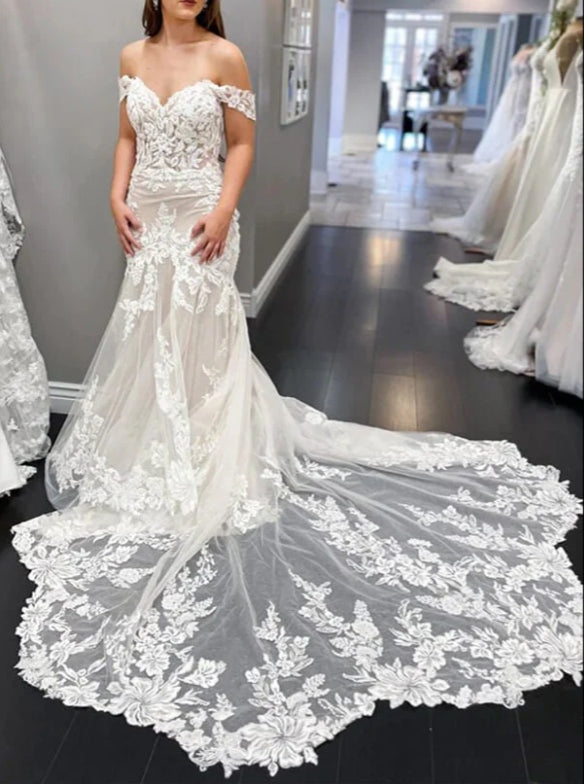 Lace Mermaid Off-the-Shoulder Vintage Wedding Dresses Bridal Gown