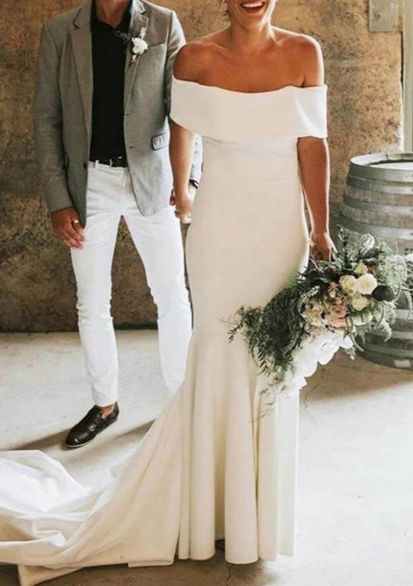 Ivory Mermaid Off-the-Shoulder Wedding Dresses Bridal Gowns