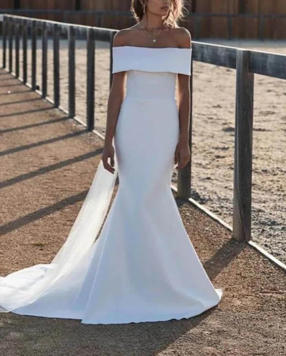 Ivory Mermaid Off-the-Shoulder Wedding Dresses Bridal Gowns