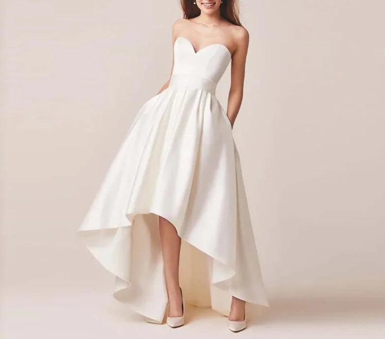 Ivory Stain High/Low Wedding Dresses with Jacket Floor-Lenth Bridal Gown Party Dresse