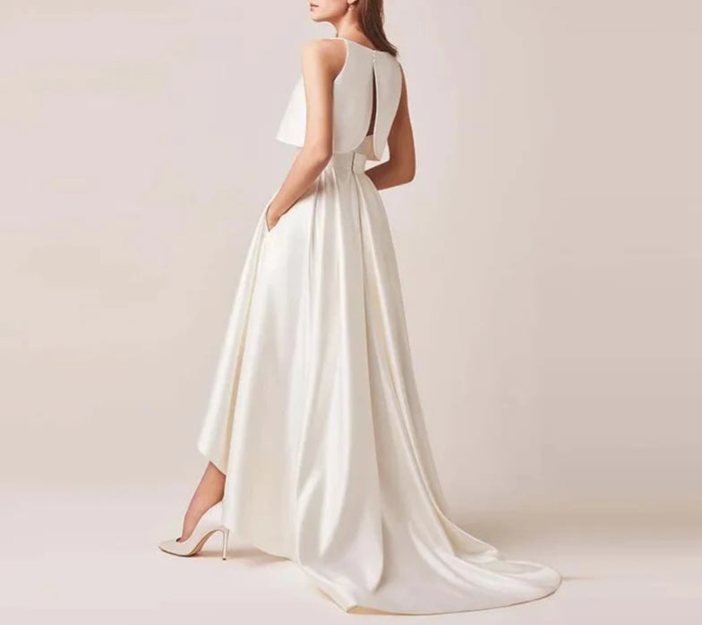 Ivory Stain High/Low Wedding Dresses with Jacket Floor-Lenth Bridal Gown Party Dresse