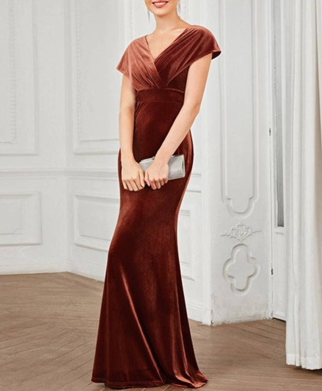 V Neck A Line Wholesale Evening Dresses With Short Sleeves