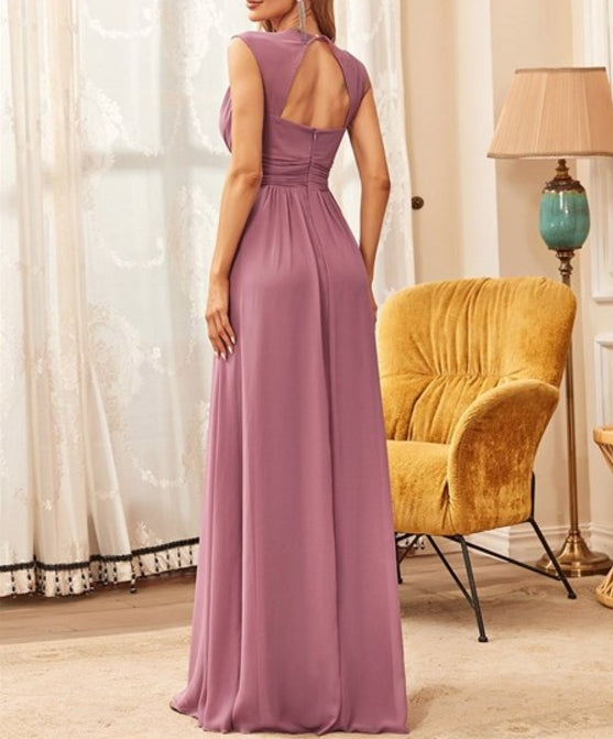 Orchid Maxi Long Wholesale Prom Gowns V-Neck Empire Waist Chiffon