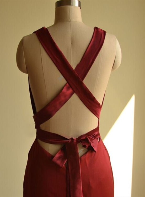 Burgundy Plunge V Neck Sleeveless Mermaid Cut Out Waist Prom Formal Dress