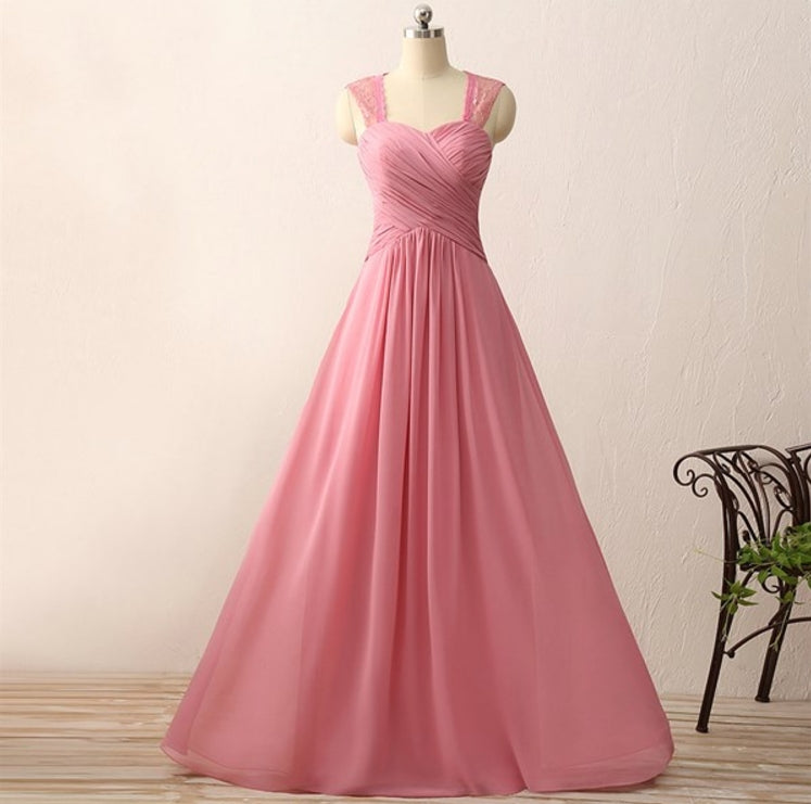 Sweetheart Neckline Ruched Bodice A-Line Chiffon Gown With Lace Strap
