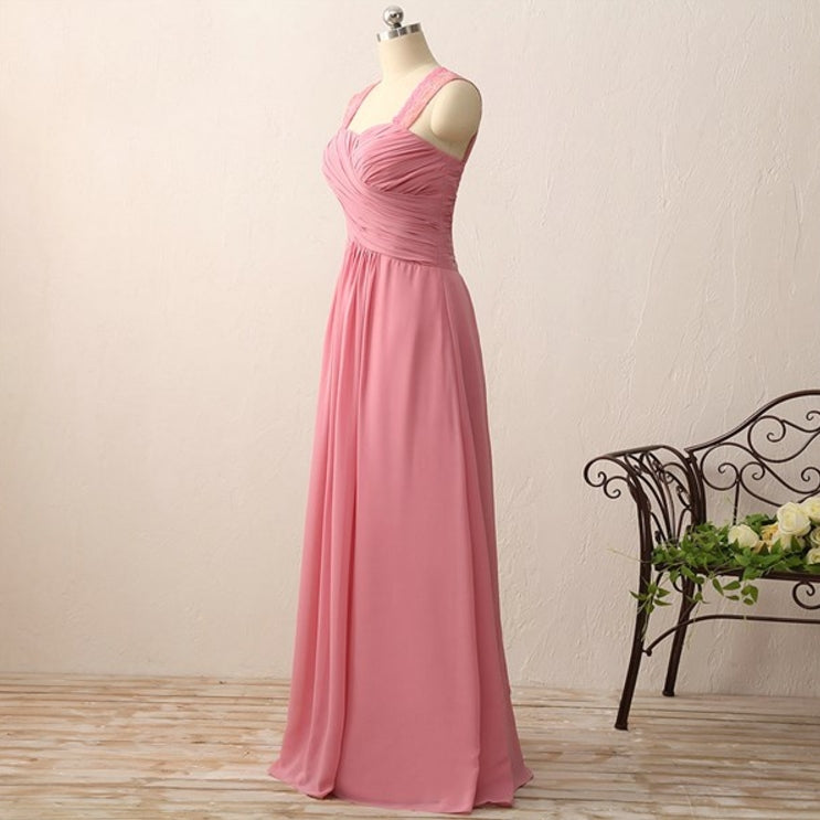 Sweetheart Neckline Ruched Bodice A-Line Chiffon Gown With Lace Strap