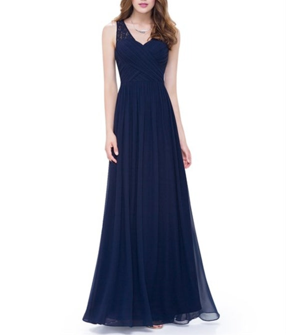 A Line Ruched Chiffon Lace Strap Prom Dress Long With Lace Up Back