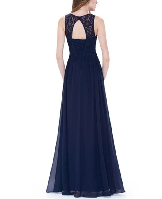 A Line Ruched Chiffon Lace Strap Prom Dress Long With Lace Up Back