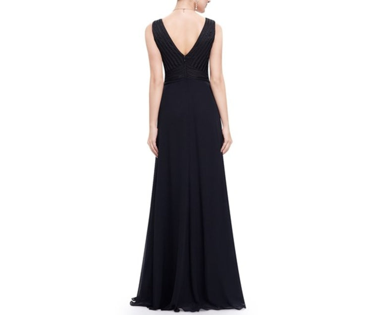 Black Chiffon Floor Length Sleeveless V-Neck Empire Waist Prom Dress