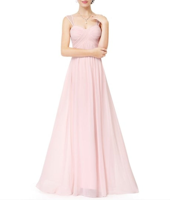 Blush Pink A-Line Empire Waist Ruched Prom Dress With Tulle Straps