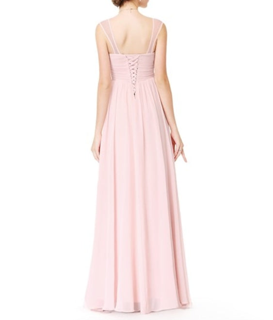 Blush Pink A-Line Empire Waist Ruched Prom Dress With Tulle Straps