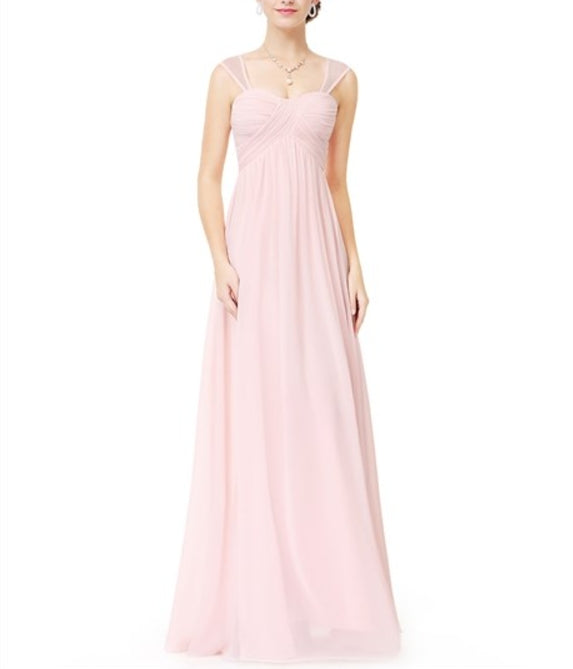 Blush Pink A-Line Empire Waist Ruched Prom Dress With Tulle Straps