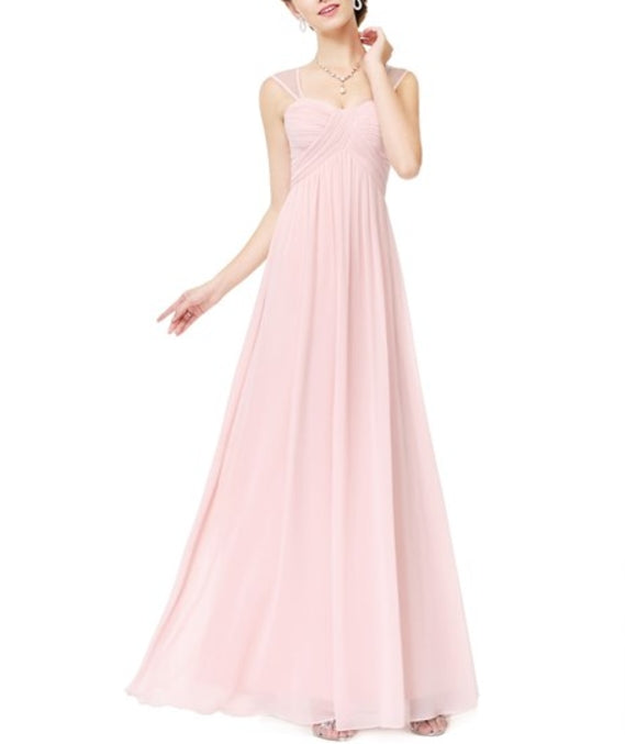 Blush Pink A-Line Empire Waist Ruched Prom Dress With Tulle Straps