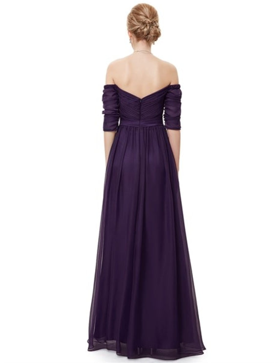 Purple Off The Shoulder Half Sleeves A-Line Chiffon Formal Prom Dress