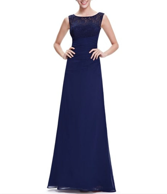 Elegant Navy Blue Chiffon Bridesmaid Dresses Lace Top Chiffon Bottom