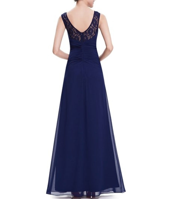 Elegant Navy Blue Chiffon Bridesmaid Dresses Lace Top Chiffon Bottom