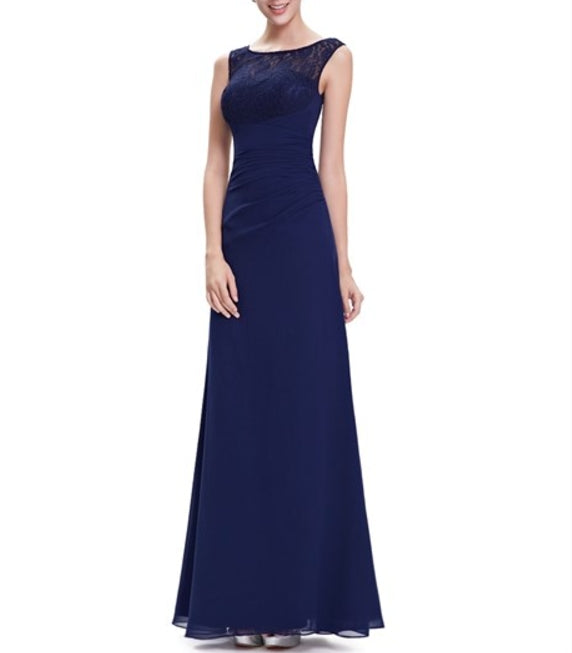 Elegant Navy Blue Chiffon Bridesmaid Dresses Lace Top Chiffon Bottom